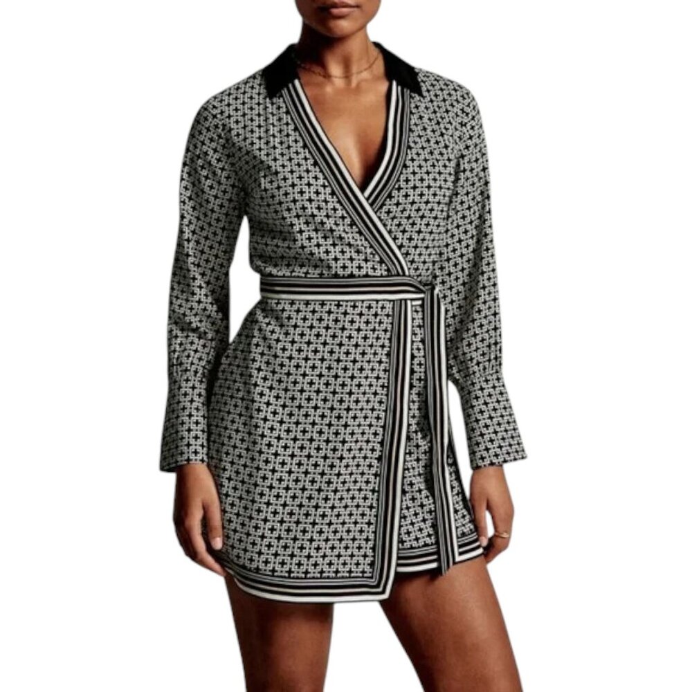 New w Tags, Abercrombie & Fitch B/W Wrap Dress With Waist Tie Size XL